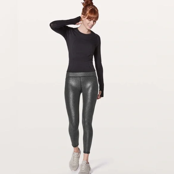 Lululemon Train Times 7/8 Pan: Luminosity Foil Print Black Silver / Black - Picture 1 of 11